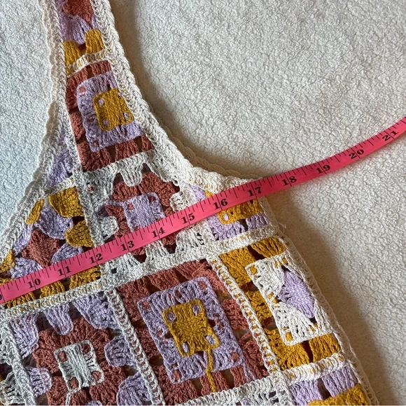 Rebellion Again Crochet Cropped Tank Top, Pink Mustard Cream. Size Medium - Picture 7 of 7